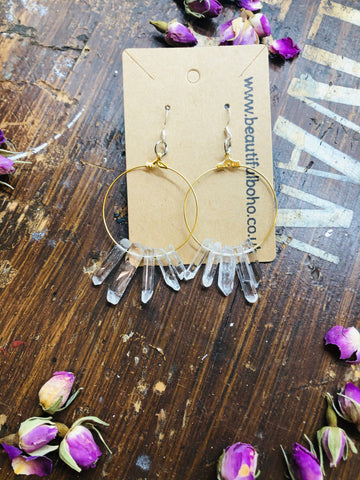 Clear Quartz point boho hoop