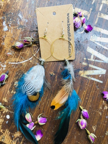 Lammas Celebration Boho Long Feather Hoops