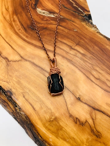 Copper wrapped Black Tourmaline emotionally grounding and Protection & Negativity deflection