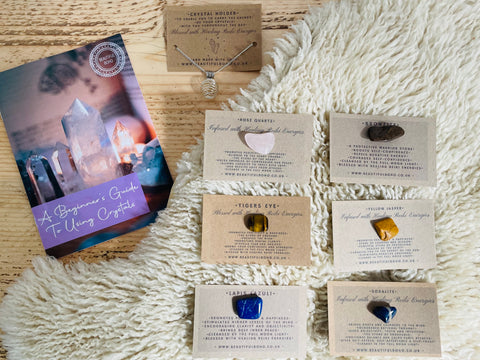 Healing Stone Collection with crystal holder necklace and Guide to Crystals Booklet