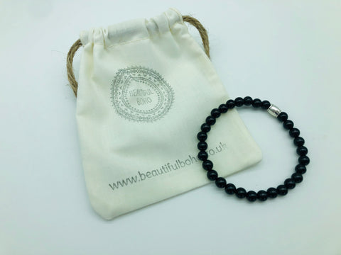 Positivity & Happiness Black Onyx small bead simply crystal bracelet