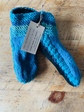 Fleece lined hand made woollen Nepalese slipper socks