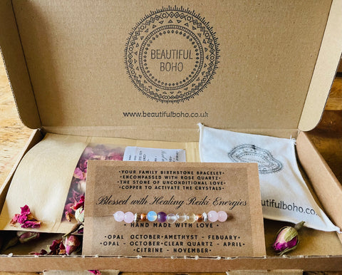 Choose your own stone Family Birthstone Bracelet Blessings Box