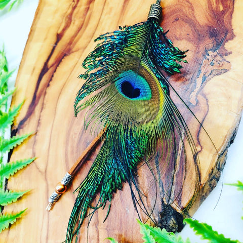 Lammas Celebration Tail feather peacock feather earrings