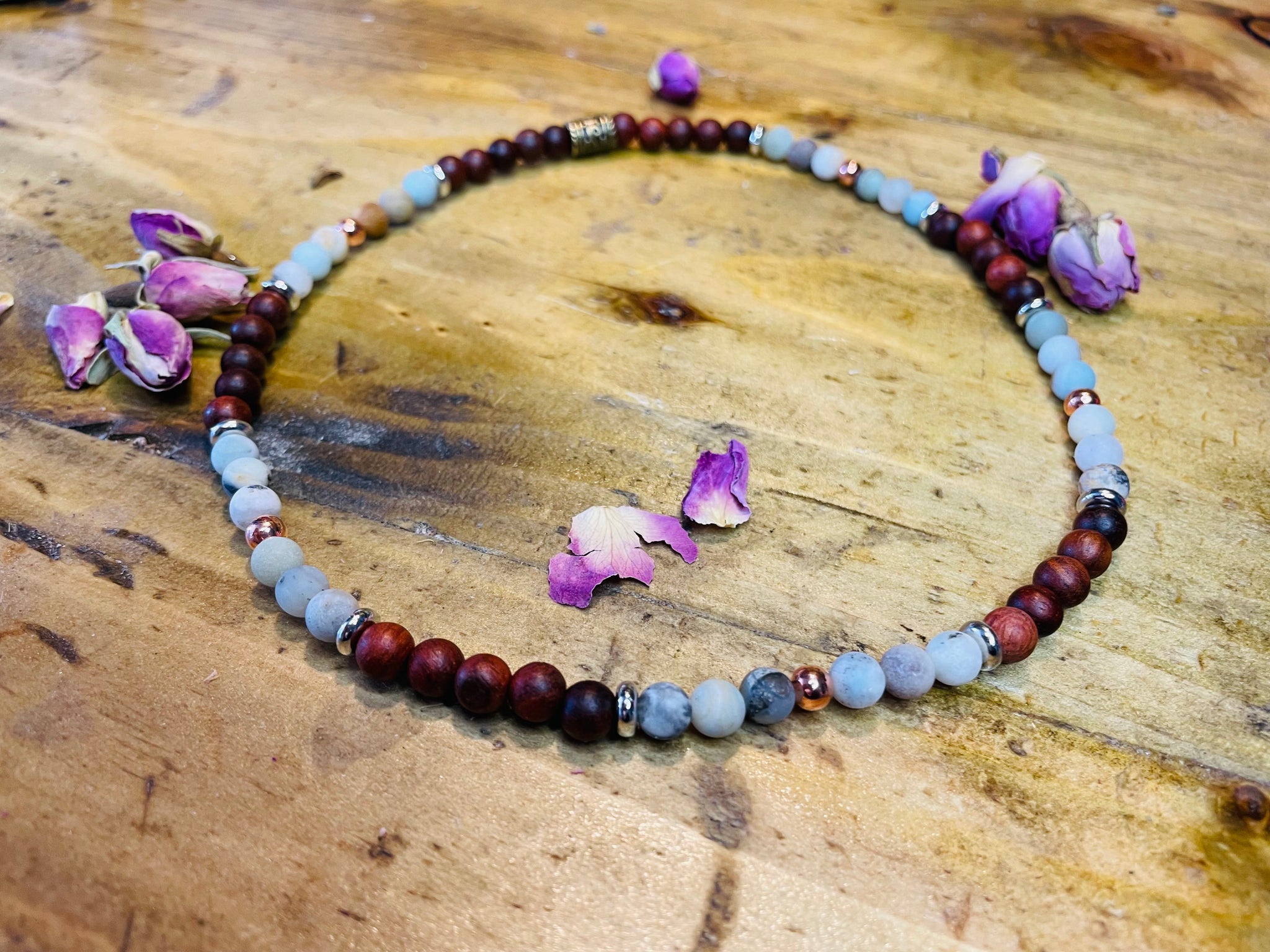 Sacred wood, Amazonite & copper Choker Necklace