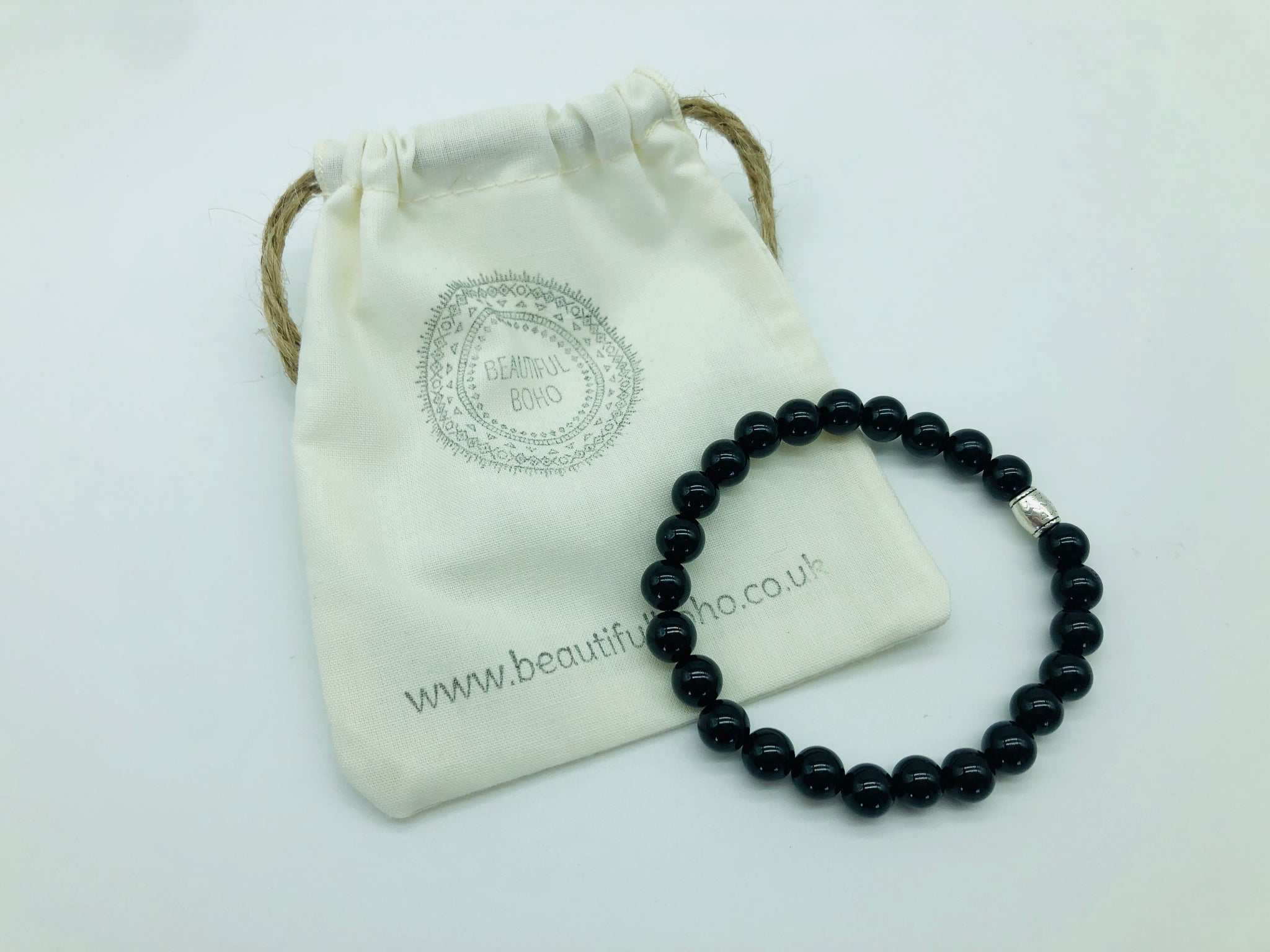 Positivity & Happiness Black Onyx large bead simply crystal bracelet