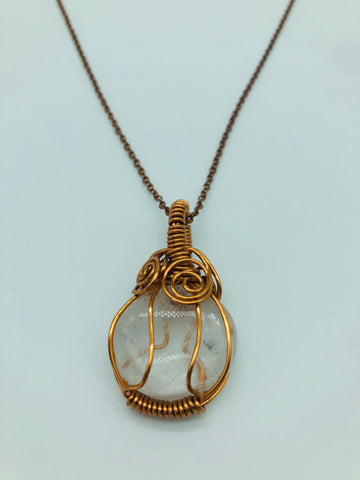 Copper Wrapped Clear Quartz Pendant