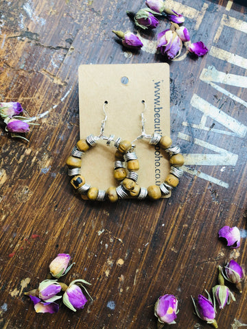 Recycled bamboo bead boho hoop earring