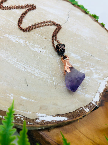 Copper dipped raw amethyst pendant creativity & spiritual awareness