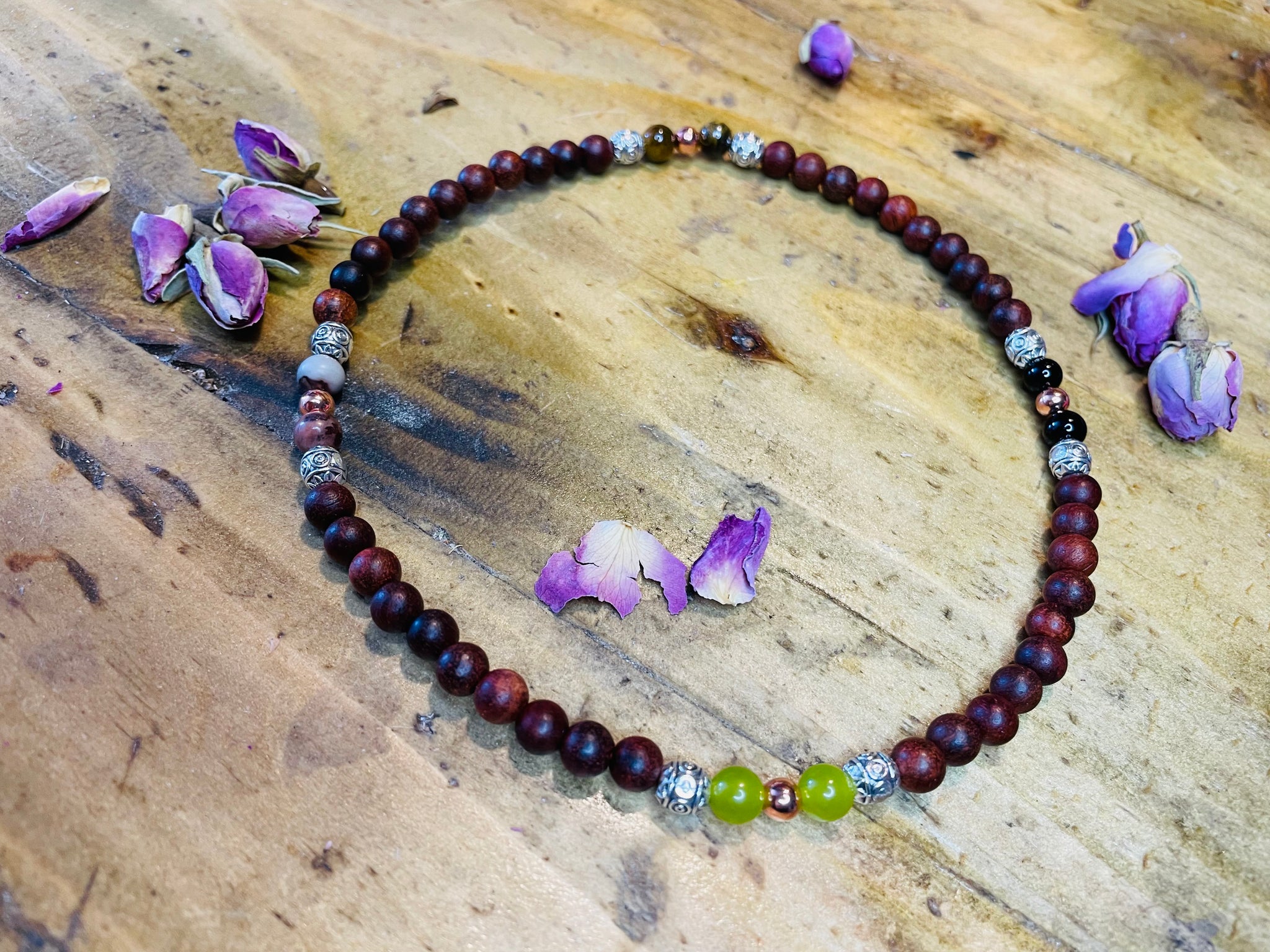 Sacred wood, crystal  & copper Grounding Choker Necklace