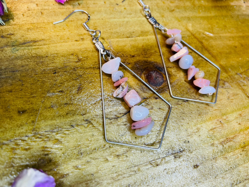 Sacred Geometry Pink Opal Earrings