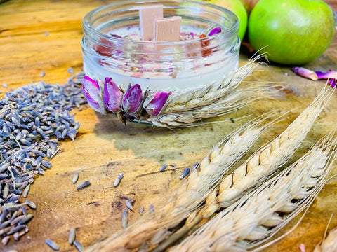 Lammas Celebration Grounding Scented Intention candle with crystals