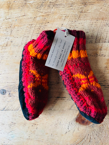 Fleece lined hand made woollen Nepalese slipper socks