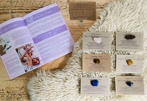 Healing Stone Collection with crystal holder necklace and Guide to Crystals Booklet