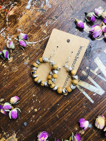 Recycled bamboo bead boho hoop earring