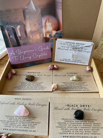 Healing Stone Collection with crystal holder necklace and Guide to Crystals Booklet