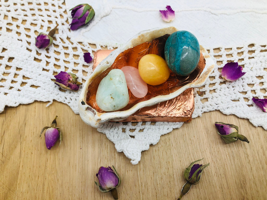 Ostara / Easter Crystal Collection with Copper Lined energizing trinket dish