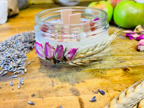 Lammas Celebration Grounding Scented Intention candle with crystals
