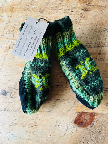 Fleece lined hand made woollen Nepalese slipper socks