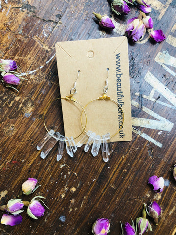 Clear Quartz point boho hoop