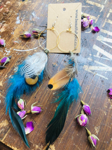 Lammas Celebration Boho Long Feather Hoops
