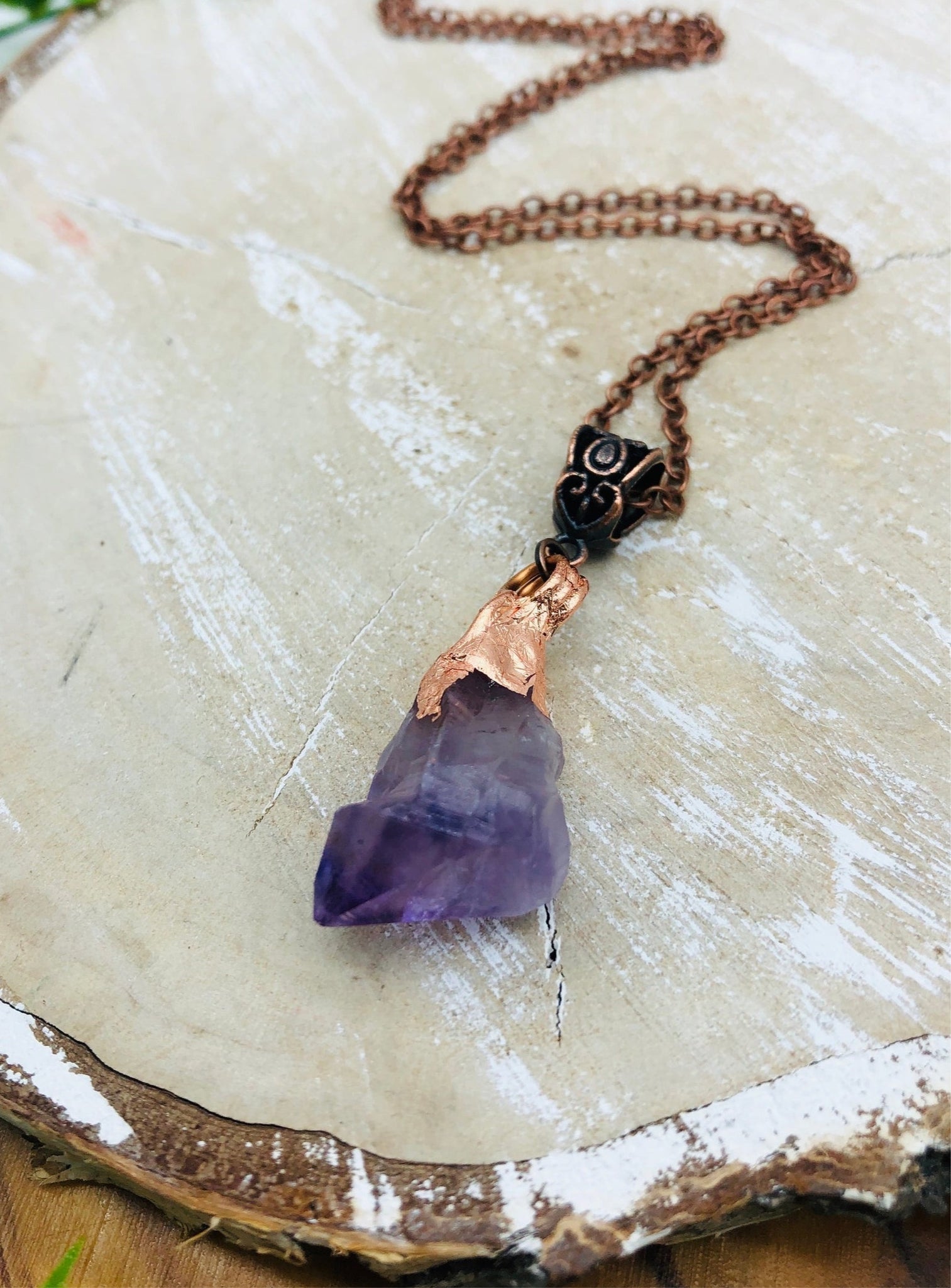 Imbolc Celebration Copper dipped raw amethyst pendant