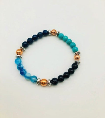 Positivity & Happiness Bracelet With Copper, Lapis Lazuli, Blue Goldstone, Blue Lace Agate and Turqoise