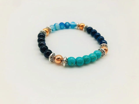 Positivity & Happiness Bracelet With Copper, Lapis Lazuli, Blue Goldstone, Blue Lace Agate and Turqoise