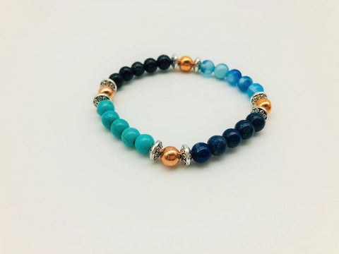 Positivity & Happiness Bracelet With Copper, Lapis Lazuli, Blue Goldstone, Blue Lace Agate and Turqoise