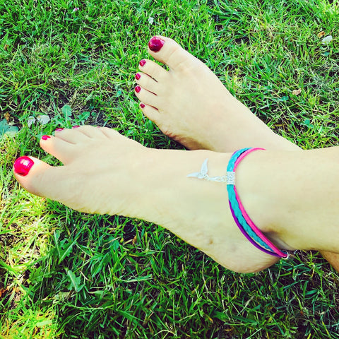 Vibrant Flowers Faux suede & Leather Anklet with Angel Wing charms