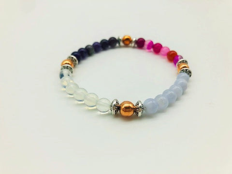 Creativity & Spiritual Awareness Bracelet With Copper, Opal, Blue Lace, Pink Agate and Amethyst