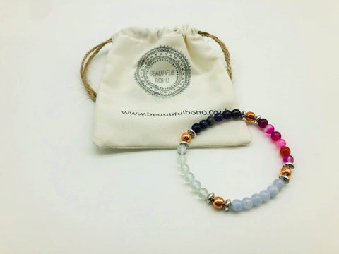 Creativity & Spiritual Awareness Bracelet With Copper, Opal, Blue Lace, Pink Agate and Amethyst