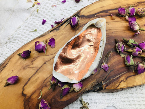 Copper lined Oyster Shell energizing Trinket dish