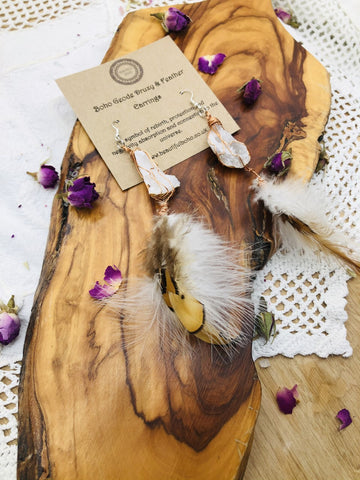 Lammas Celebration Boho Geode & Feather Earrings