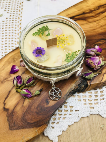 Emotionally Grounding Scented Intention candle with crystals