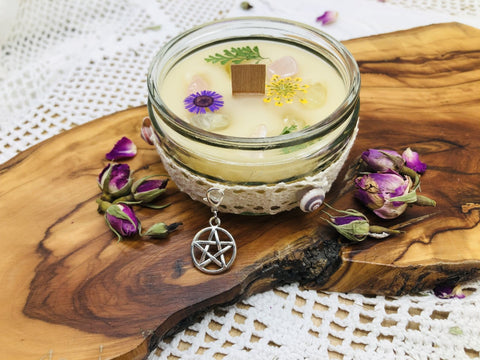 Emotionally Grounding Scented Intention candle with crystals