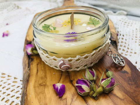 Emotionally Grounding Scented Intention candle with crystals