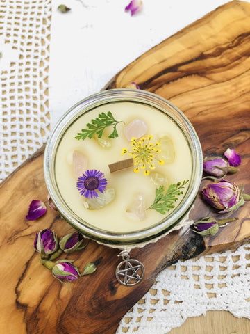 Emotionally Grounding Scented Intention candle with crystals