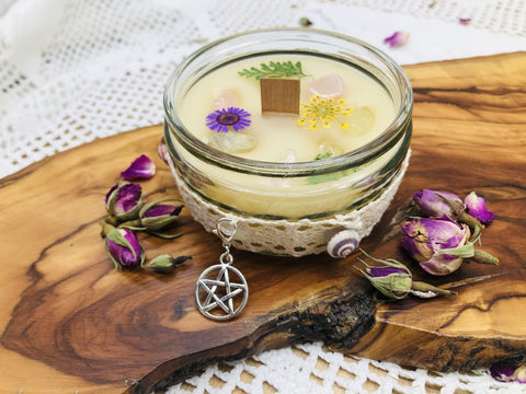 Emotionally Grounding Scented Intention candle with crystals