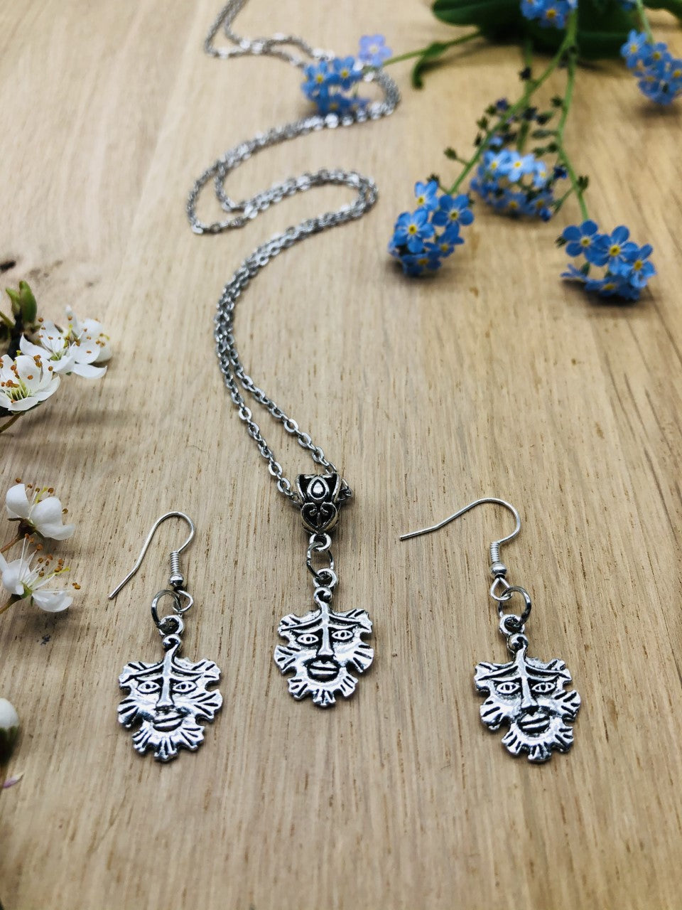The Green Man Pendant & Earring Set
