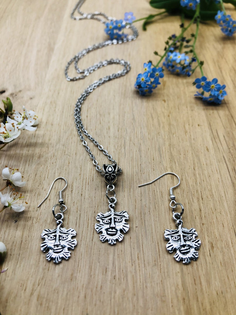 The Green Man Pendant & Earring Set