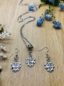 The Green Man Pendant & Earring Set