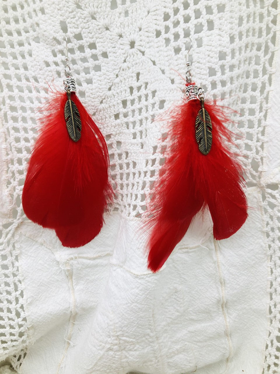 Fire Festival Red Feather Earrings