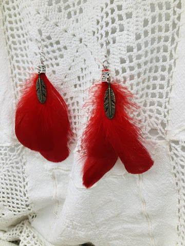 Fire Festival Red Feather Earrings