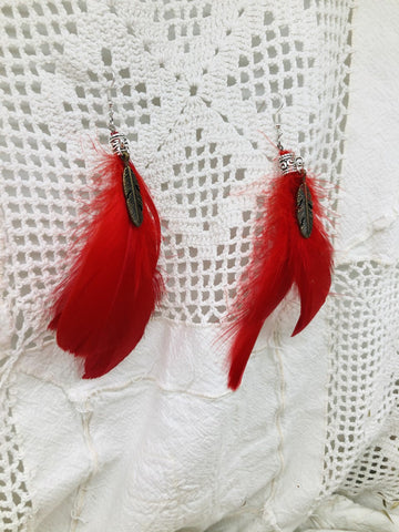 Fire Festival Red Feather Earrings