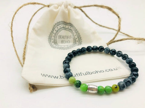 Simply Crystal Chrysoprase & Snowflake Obsidian Emotionally Grounding Bracelet Small Bead Bead