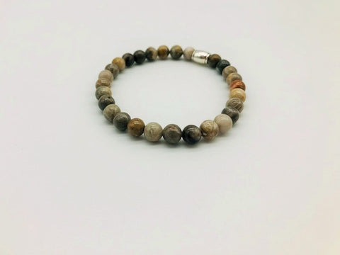 Simply Crystal Silver Leaf Jasper Emotionally Grounding Small Bead Bracelet