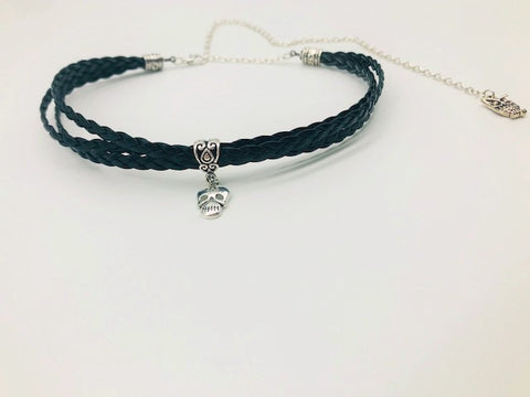 Wicca Skull Faux Suede triple Choker