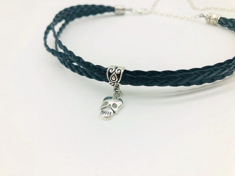 Wicca Skull Faux Suede triple Choker