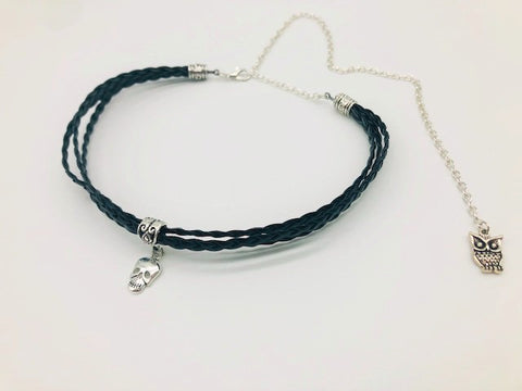 Wicca Skull Faux Suede triple Choker
